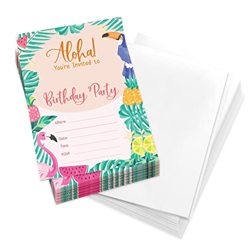 Desert Cactus Hawaiian Aloha HI Maui Tropical Happy Birthday Invitations Invite Cards (25 Count) With Envelopes Style 2 Boys Girls Kids Party (25ct)