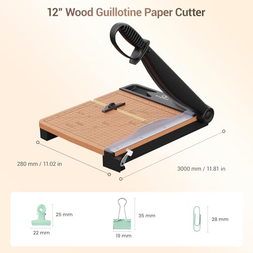 12 Inch Heavy Duty Paper Cutter, Wood Guillotine Paper Cutter & Paper Trimmer, 30 Sheets Capacity Paper Cutting Board for Classroom, Crafting, Cardstock Black image 3