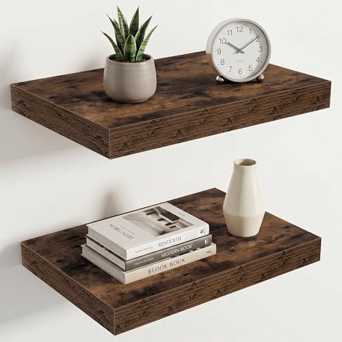 Image of Acovy 10 inch Extra Deep Floating Shelves for Wall, 16 inch Long Wood Wall Shelves Set of 2 for Bathroom Bedroom Kitchen Living Room Laundry Room, Modern Floating Shelf for Home Decor
