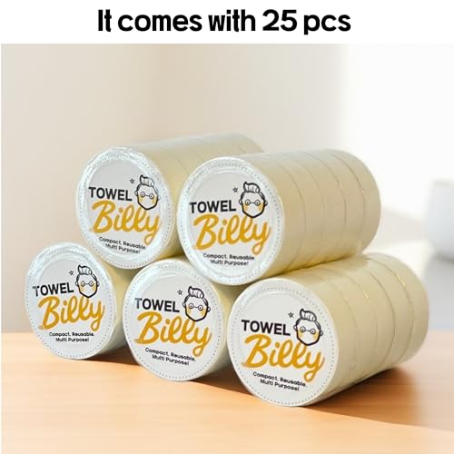 Billy Compressed Towel Tablets 25PCS, Large Disposable Sports Towel for Travel, Camping, Beach & Water Park