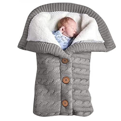 Coversolate 2 Stück Set Strick Plüsch Babyschlafsack + Kinderwagen Handwärmer, Handmuff + Winterschlafsack für Kinderwagen Buggy Outdoors (1PC Babyschlafsack#Grau) Cover