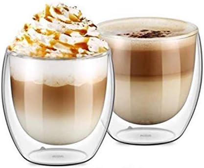 DOUBLE WALL GLASS CUP, Set of 2, 250ML, 9 OZ, Coffee, Espresso, wine, tea, hot & cold drinks cup By Urbino USA