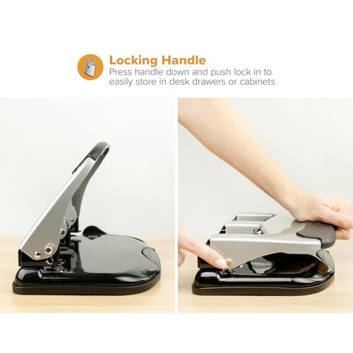 bostitch office ez squeeze heavy duty 3 hole punch 40-sheet capacity use less force perfect for home office school supplies sleek design silver