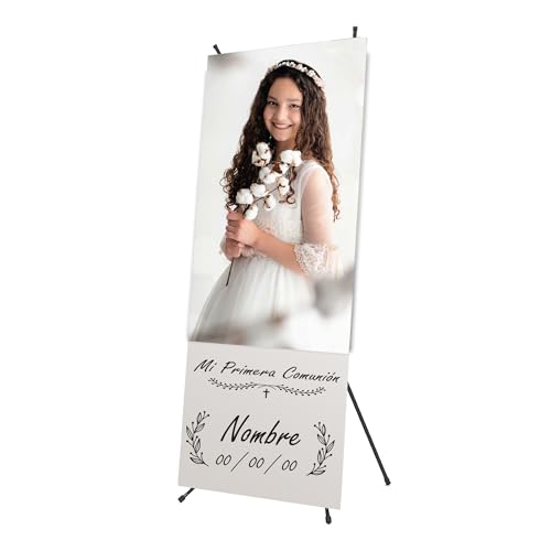 Cartel Comunión Personalizado con Estructura y Lona Impresa, 60 cm x 160 cm, para Eventos, Comuniones, Póster Bodas y Bautizos