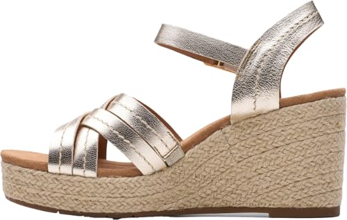 Clarks Clarks Women's Sabina Strap Wedge Sandal, Champagne Leather, 8.5