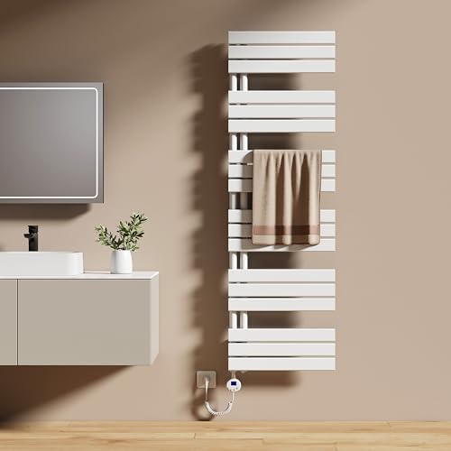 EMKE Radiador Toallero Eléctrico con Termostato 1599x500 mm, 1000W Blanco, Toallero Eléctrico de Bajo Consumo, Resistencia Calefactora con Temporizador,Calienta Toallas,Secatoallas