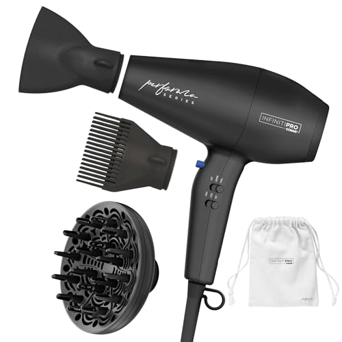 Conair Infiniti Pro Hair Dryer with Diffuser Plus 2 Other Attachments and Drawstring Storage Bag | Performa Series Hair Dryer | Blow Dryer with Professional Performance Motor | Black