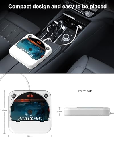 ENVYCLOUD Portable Car CD Player with USB/AUX Port,External CD Player Compatible with Car Radio Stereo, Laptop, TV, Computer,Universal for Vehicle with Adapter, White — view 3