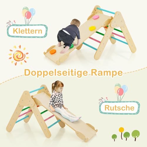 Rampe D’Escalade & Toboggan 2 En 1 En Bois – 7 Prises, Réversible, Pour Triangle Pikler, Enfant 2 Ans+ - 8
