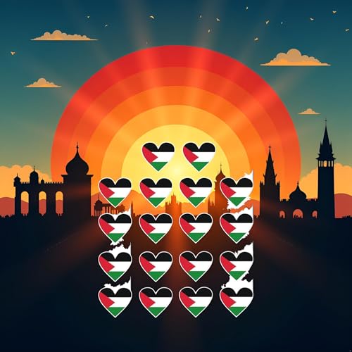 Image of 18Pcs Palestine Flag Sticker,Palestine Flag Decal,i Stand with Palestine,Free Palestine Sticker,Heart Shape,i Love,for Car Window Waterproof Bumper Bumper Stickers