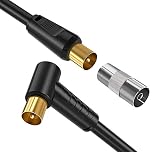 Ancable 2M TV Aerial Coaxial Cable Male to Male Black, Right Angle Satellite Cable RF TV Antenna Coax Gold Plated Connector Flylead for Sky/SkyHD, Virgin, BT,TV, VCR or DVD players with Coupler