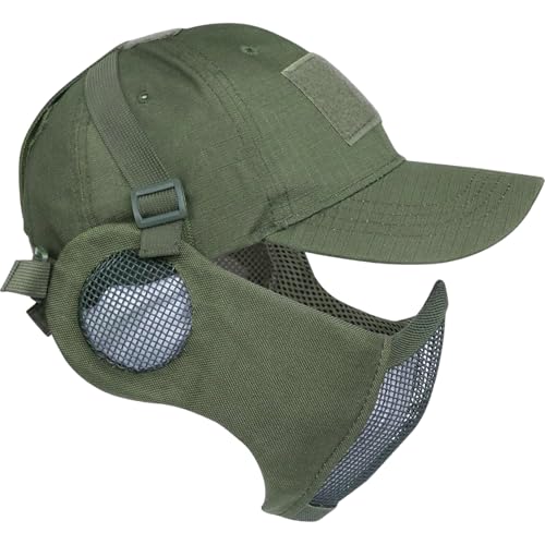 Airsoft Mask, Airsoft Mesh Mask and Patch Baseball Cap Set, Airsoft Face Mask with Ear Protection for Airsoft Paintball Shooting Cosplay Game Airsoft Mesh Mask Baseball Cap Airsoft Mask Full Face Air