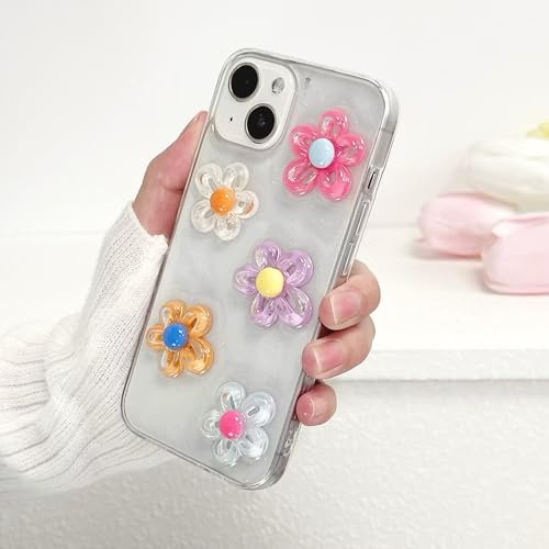 Image of COVERLY for iPhone 12 Pro 3D Luxury Pink Flower Resin Phone Case,Trendy Translucent Cute Hard Epoxy Art Crystal Clear -Non Yellowing Love Heart Embossed Pearl Princess Cover for Apple iPhone 12 Pro