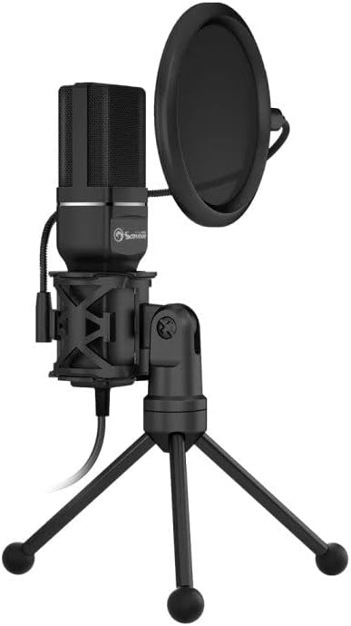MARVOScorpion MIC-03 Omnidirectional Streaming Microphone, USB Powered, 3D stereo Live Sound, Upto 270 degrees Adjustable Foldable Metal Tripod with Anti-Skid Silicone Pads, Built in Sound Card