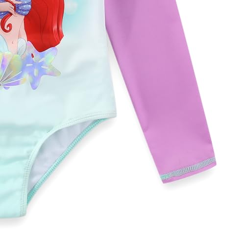 Disney The Little Mermaid Girls UPF 50+ One Piece Long Sleeve Rash Guard Bathing Suit for Toddler and Big Kids4