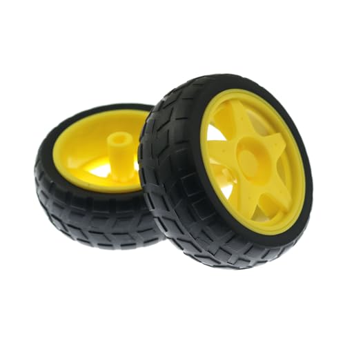 Maxmoral 4PCS 68mm TT Motor Hub Replacement DIY Kit for Smart Robots RC Cars Rubber Tires for Smart Cars 1:48 Gearbox RC Chassis Gear Spare Parts for Distance Measurement and Speed Yellow Black - Thumbnail 2