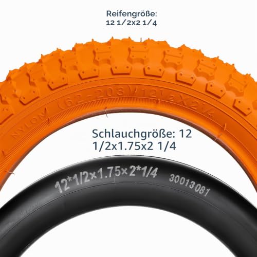 YunSCM 2Pcs Orange Kid Bike 12.5 Zoll Fahrradreifen 12 ½ X 2 ¼ Mantel 62-203 und 2Pcs 12/12.5 Zoll Schlauch AV32mm Ventil kompatibel Stadt/… – Ansicht 5