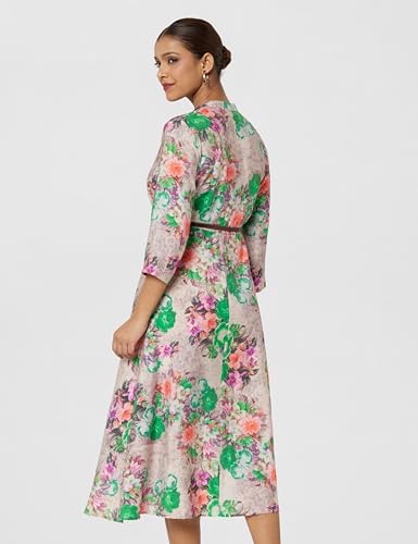 Image of BIBA Women Fit and Flare Below the Knee Rayon Flared Printed Dress