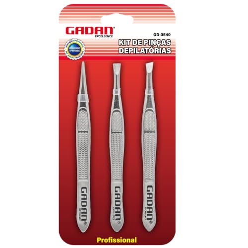Pinças Profissional Sobrancelha Kit 3 Unidades de Precisão em Aço Inoxidável Design Ergonômico Reta Inclinada e Ponta Fina