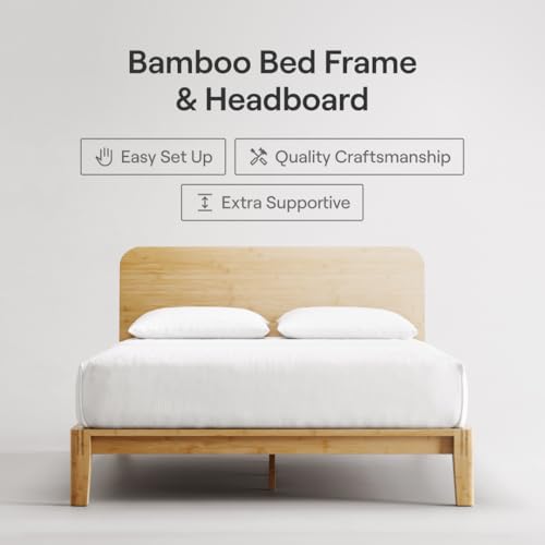 Image of Nectar Bamboo Platform Bed Frame & Headboard - Natural - King - Floating Center Support Legs - 12 inch Height - Easy Tool Free Set Up - Contemporary - Sturdy Wooden Support Slats - Holds Up To 800 Pounds