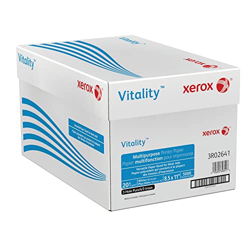 Xerox 3R02641 Vitality Multipurpose 3-Hole Punched Paper, 8 1/2 x 11, White (Case of 5,000)