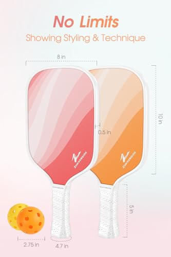 PalProt Pickleball Paddles Set of 2: Cute Pink Orange Fiberglass Rackets with Balls for Beginner - Lightweight Honeycomb Composite Core Spin Racquet for Kids - Women Girly Pickle Equipment | 7oz 14mm
