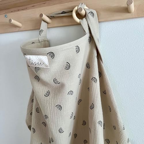 Image of Nursing Cover for Baby Breastfeeding & Pumping | Multi Use Car Seat Stroller Cover | Breathable Soft Muslin Cotton | Breast Feeding Apron & Shawl by TISU (Beige Rainbow)