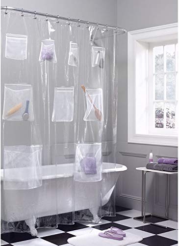 Love Creative Quick Dry Mesh Pockets Waterproof PEVA Shower Curtain