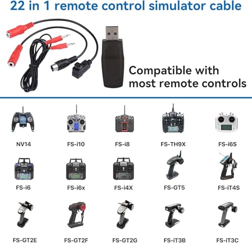 Câble Simulateur RC USB 22 en 1 Adaptateur pour Télécommande Simulateur Vol Avion Hélicoptère Drone avec Connecteurs Multiples