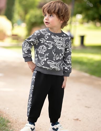 Image of Toddler Boys Dinosaur Sweatshirt and Jogger Pants Outfit Set, Ages 2-10