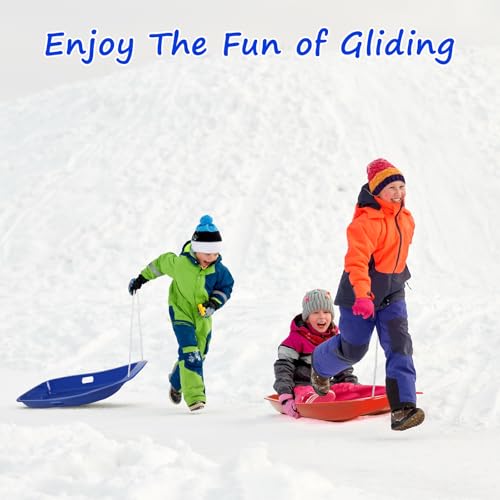 Snow Sled,Plastic Snow Sled for Kids and Adults,35 inch Heavy Duty Snow Sled with Pull Rope and Handles,Durable Winter Downhill Sprinter for Outdoor Sledding(2 Pack)