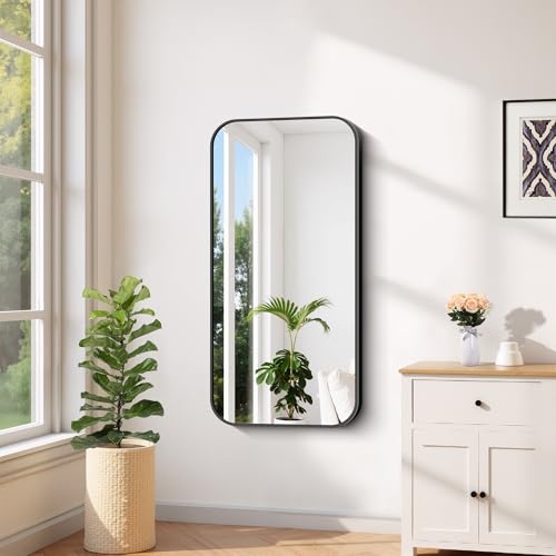 FORBATH Bathroom Mirror 20" x 40", Rectangle Black Bathroom Mirror with Black Aluminum Frame Rounded Corner, Wall Mounted Mirror for Bedroom Entryway Living Room by FORBATH - Used condition - Image 4