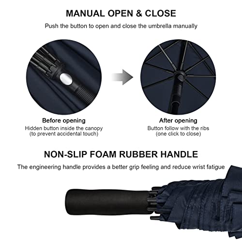 G4Free 80 Inch Huge Large Oversize Golf Umbrella Double Canopy Vented Windproof Stick Umbrellas, 6.6 Ft Heavy Duty Outdoor Doorman Umbrella Family Umbrella(Navy Blue) #TOP7