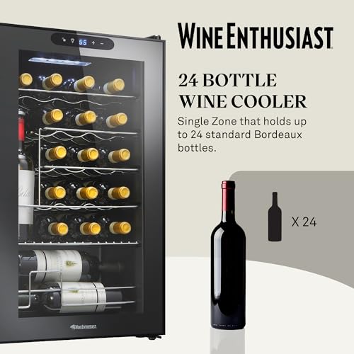 Image of Wine Enthusiast 24-Bottle Compressor Wine Cooler w /Upright Bottle Storage - Freestanding 2.4 Cu. Ft. Wine Refrigerator, LED Digital Control Panel, Energy-Efficient Cooling of 41-64F