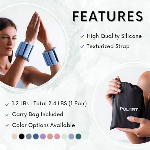 Image of Polyfit Wrist & Ankle Weights - Wearable Weights for Women, Yoga & Pilates | 1.2 lb each, 2.4 lb pair, adjustable straps, silicone design, for walking, barre, yoga, Pilates, cardio and home workouts