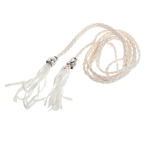 Ladies Women Braided Belt PU Leather Self-Tie Thin Waist Rope Belt White
