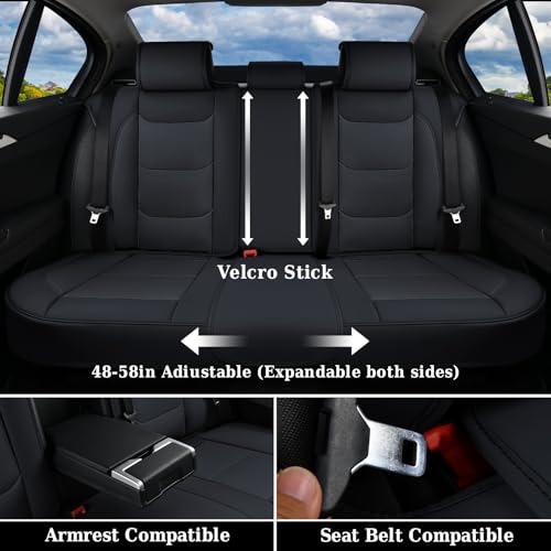 Image of Coverado Leather Seat Covers for Cars, Car Seat Covers Full Set, Breathable Car Seat Protector with Lumbar Support, Black Seat Covers, Front and Back Waterproof Seat Cover Universal Fit for Most Cars