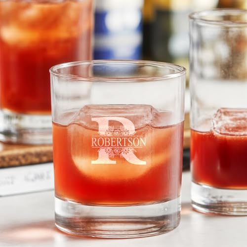 CraftZen Custom Whiskey Glass, Personalized Old Fashioned Cocktail Glasses, Bourbon Gift Birthday Valentines Anniversary Christmas Gifts for Fathers (8 OZ, Straight Glass)