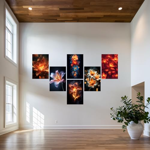 Image of SiddArtify Floral Wall Art Poster Print Set - Modern Flower Prints for Living Room Bedroom Office Decor - 8x12 Sticker Pack of 6