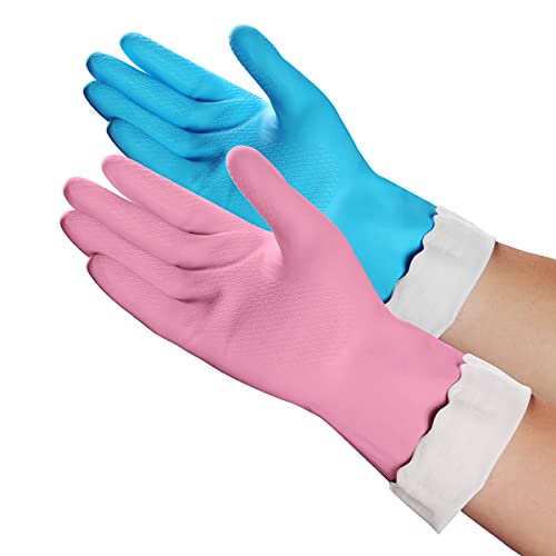 Comparison: Best Gloves For Washing Dishes 10 HSL Household Cleaning Gloves - 2 Pairs Reusable Kitchen Dishwashing Gloves with Latex Free, Cotton lining, Waterproof, Non-Slip, Ideal for Dishes, Household Chores, and Gardening (Medium)