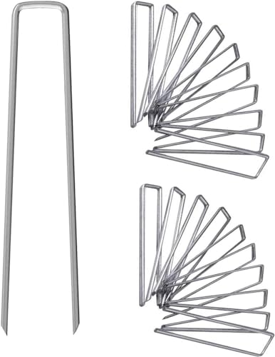 UPMCT 12 Inch Galvanized Garden Landscape Staples Stakes 25 50 100 PCS Anti-Rust Garden Staples Tent Ground Stakes U-Shaped Landscape Pins for Secure Lawn Fabric Decoration (25 12 Inch)
