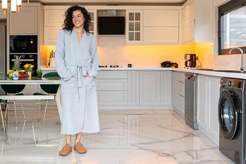 Image of Muslin Unisex Bathrobe Women & Men, 100% Cotton Kimono Lightweight Robe | Long Robes Soft, Absorbent, Spa robes