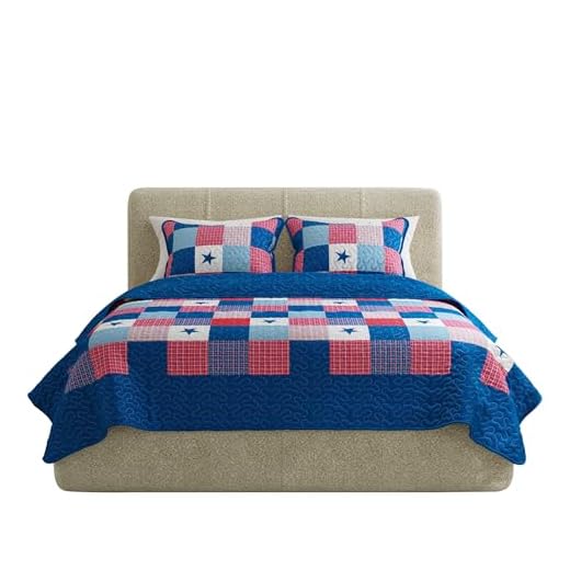 Lavish Home (King 3-PC Caroline Patriotic Quilt Microfiber Americana Stars and Plaid Patchwork Spread with 2 Shams – Bedding Set, Multicolor