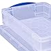 Really Useful Box 4 Liter Plastic Stackable Storage Container w/Snap Lid & Built-In Clip Lock Handles for Home & Office Organization, Clear (2 Pack)