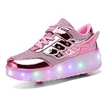 Aizeroth USB Ricarica LED Luci Brillantini Skateboard Scarpe Sportive con Rotelle Retrattile Sneakers Outdoor Multisport Luminose Running Calzature da Ginnastica per Bambini Ragazze e Ragazzi