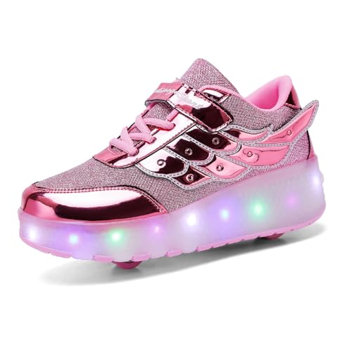 Aizeroth USB Recargar Skateboarding Zapatos Luces LED Coloridos Parpadeante Zapatos de Skate Rueda Doble Zapatillas Calzado Deportes de Exterior Gimnástico Sneakers Regalo de cumpleaños para niños