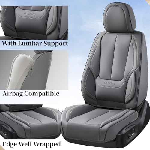 Image of Coverado Seat Covers, Car Seat Covers Front Seats, Car Seat Cover, Car Seat Protector Waterproof, Car Seat Cushion Nappa Leather, Gray Seat Covers Carseat Cover Universal Fit for Most Cars