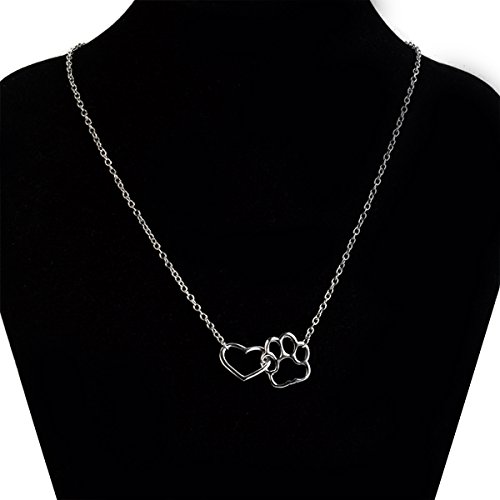 Qian0813 Cat Dog Puppy Paw Print Stamped Pet Memorial Pendant Necklace Love Heart Necklace Jewelry (Silver) #TOP4