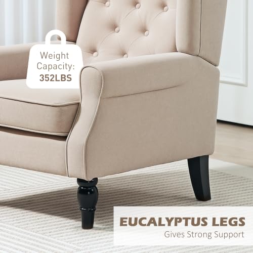 Image of HOMCOM Comfy Accent Chair for Living Room, Wingback Armchair, Beige
