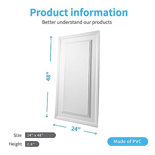 Image of Art3d 3D Decorative Drop Ceiling Tiles, 24 x 48 in, 12-Pack, White